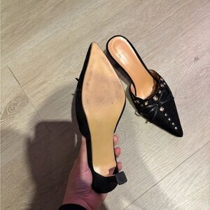 Black Studded Pointed-Toe Mule Heels